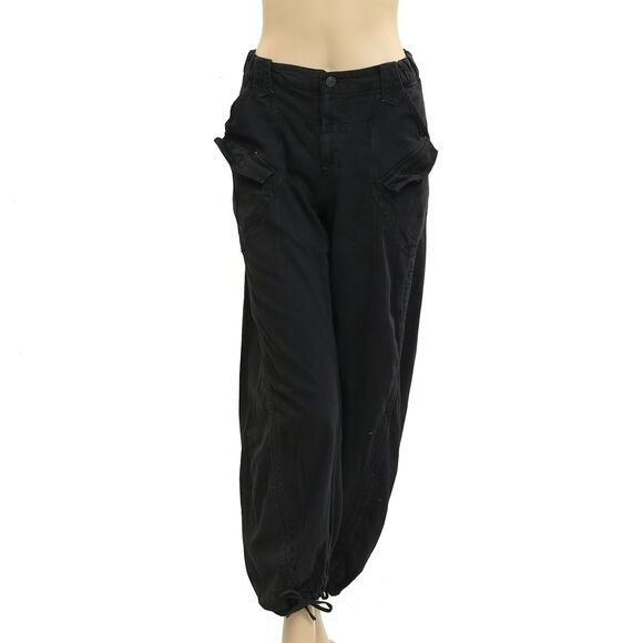 Free People Denim Jogger Trousers Pants Pull-On Mid-Rise Black Cotton S 281819 - Picture 1 of 5